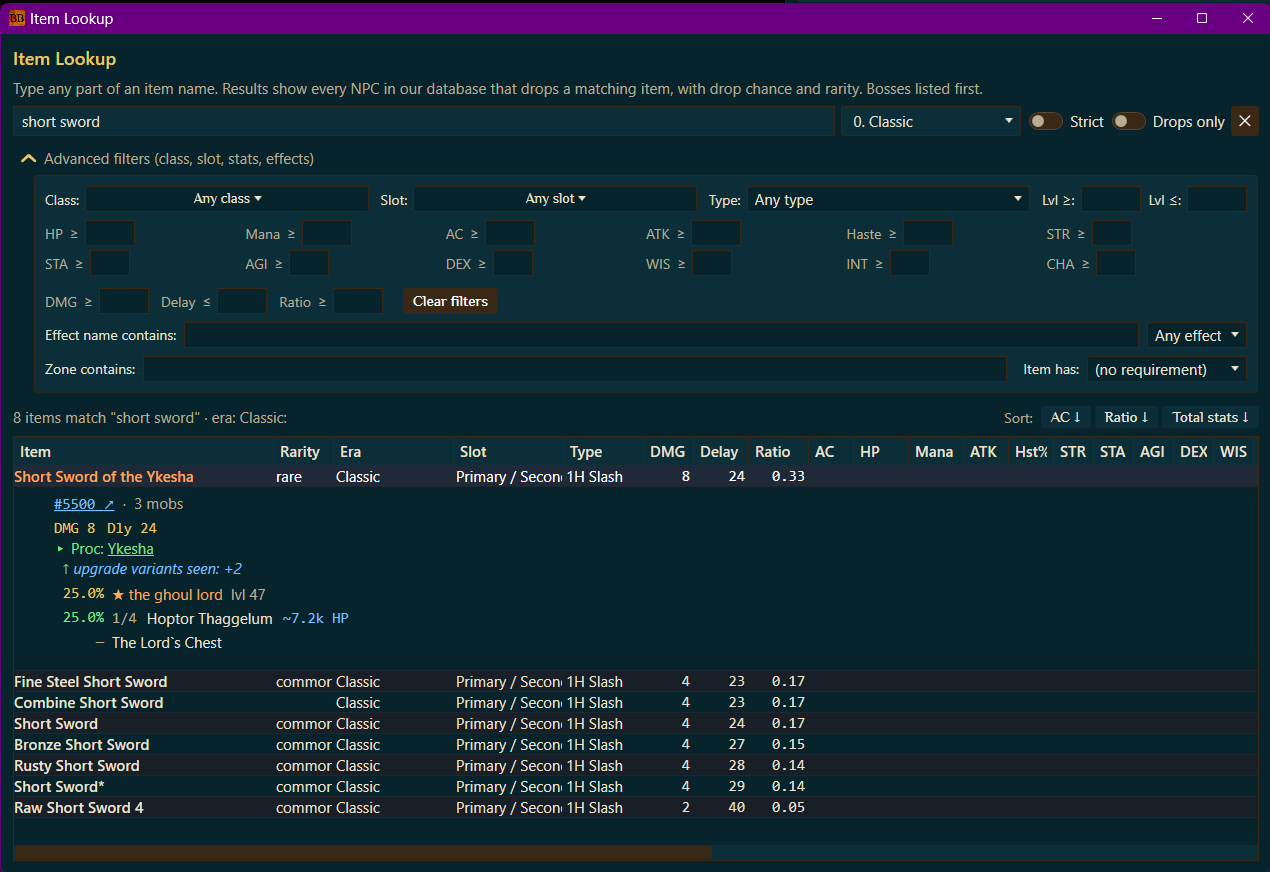 Item, mob and quest lookup
